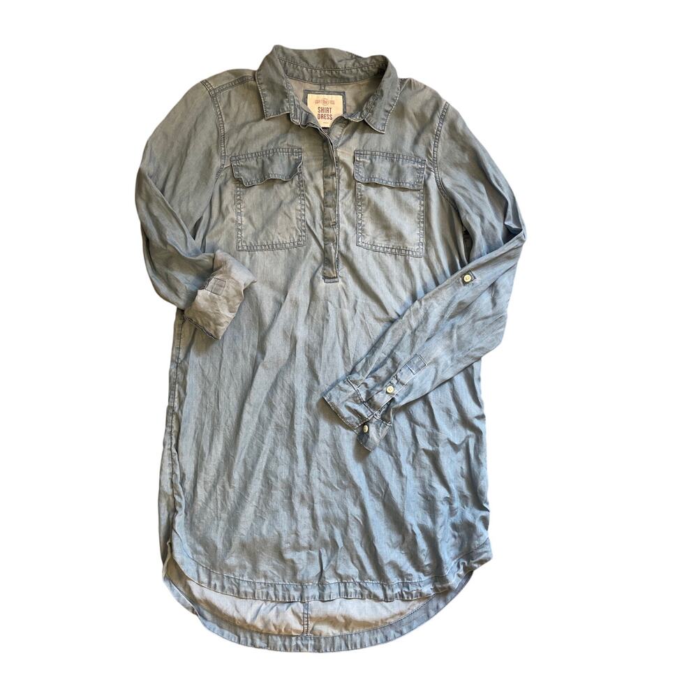 SO Denim chambray shirt dress with front pockets and four buttons